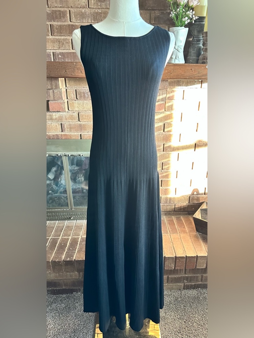 ARITZIA Babaton Establish Knit Wide Rib Fit & Flare Maxi Dress Black Size L